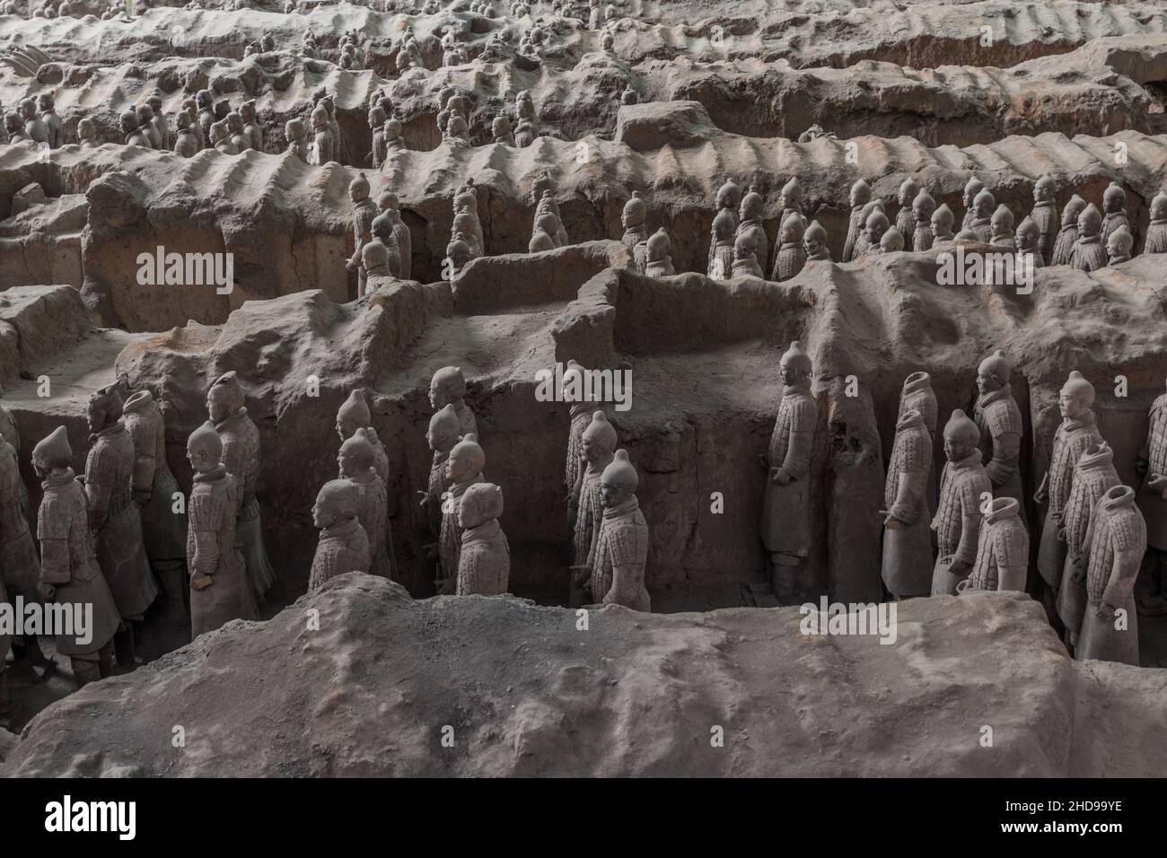 XI'AN, CHINA - AUGUST 6, 2018: Soldier sculptures in the Pit 1 of the Army of Terracotta Warriors near Xi'an, Shaanxi province, China Stock Photo