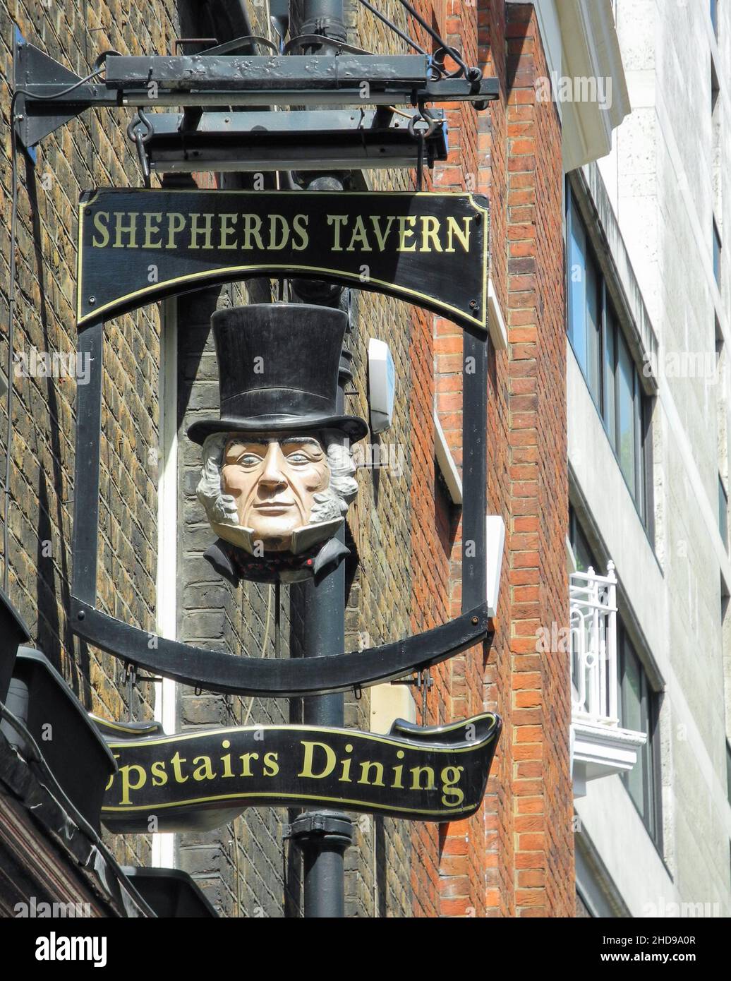 Pub signage outside Shepherds Tavern (now renamed Chesterfield Arms), Hertford Street, Mayfair, London, England, W1, U.K. Stock Photo