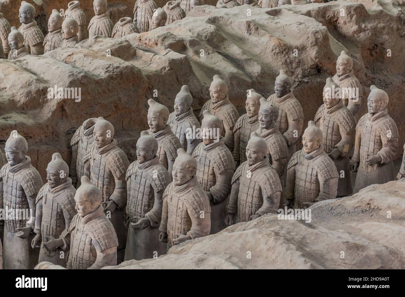 Soldier sculptures in the Pit 1 of the Army of Terracotta Warriors near Xi'an, Shaanxi province, China Stock Photo