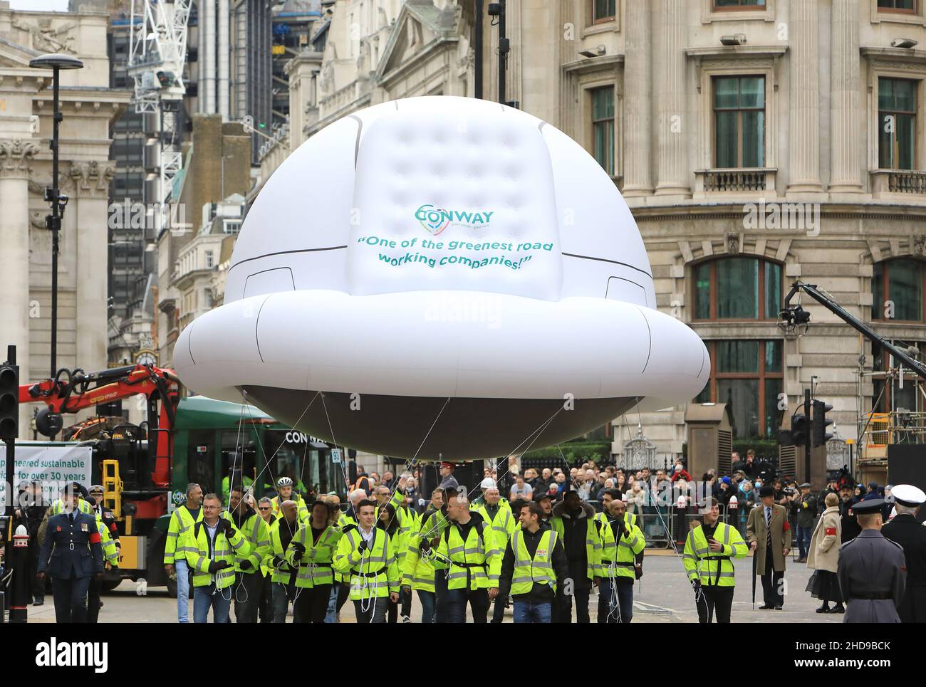 Conway, green road working company, taking part in the Lord Mayor's Show 2021, in the heart of the City of London, UK Stock Photo
