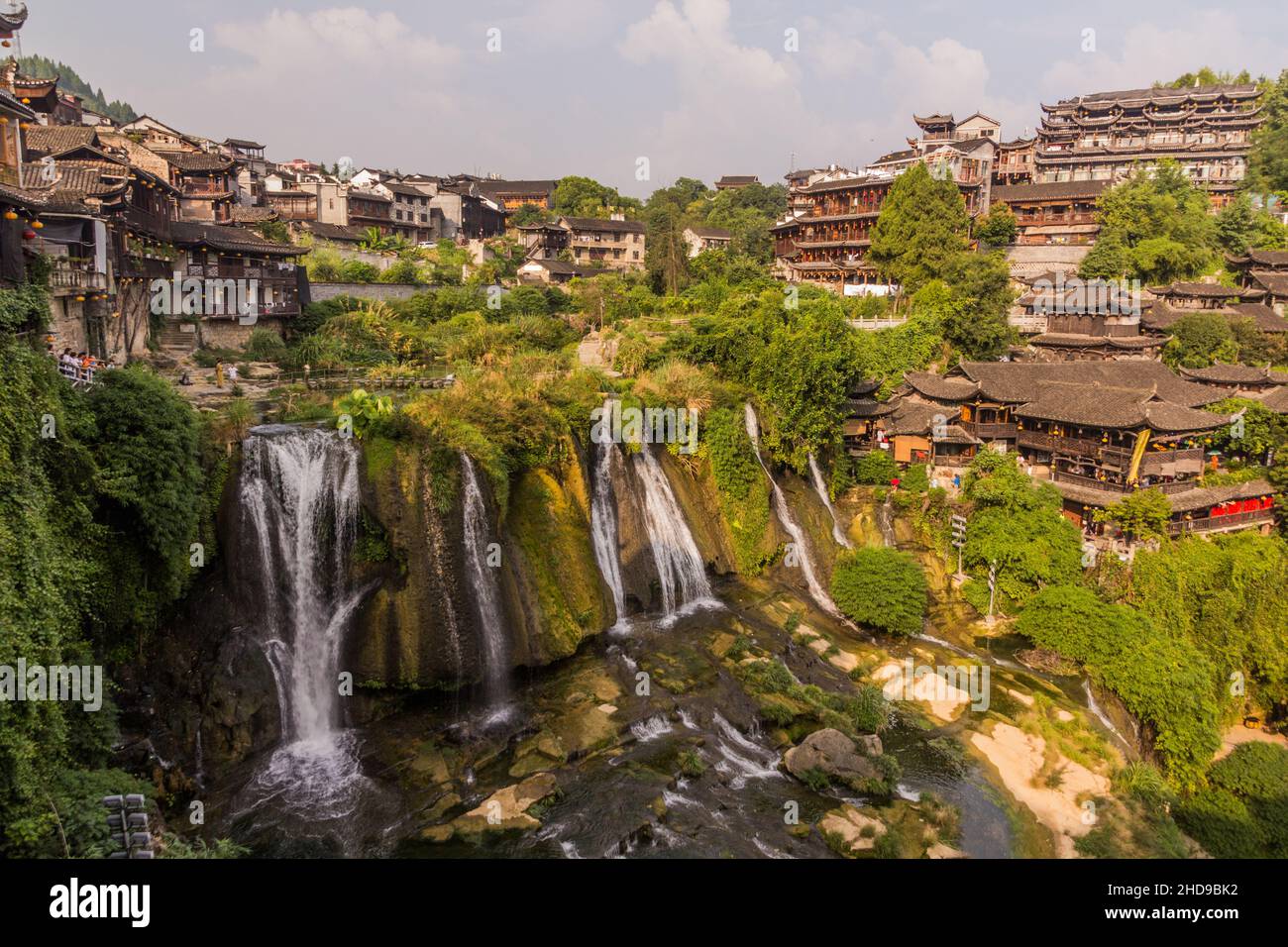 View of Furong Zhen town and waterfall, Hunan province, China Stock Photo