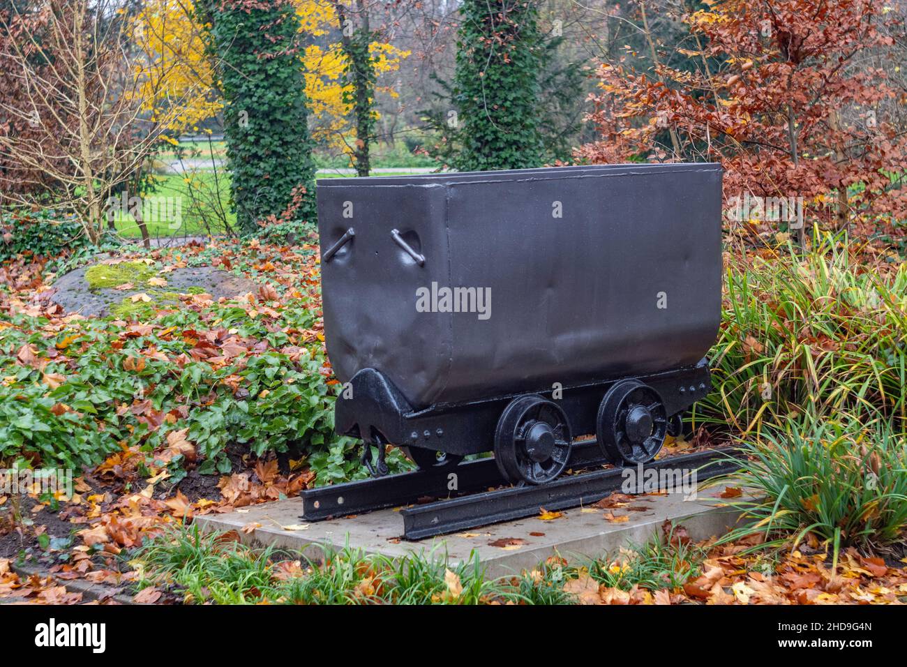 Metallic monument of commemorating the coal mining history in a park in Germany Stock Photo