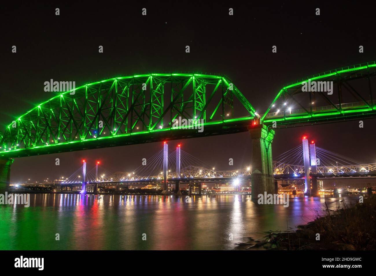 View of an illuminated bridge at night Stock Photo - Alamy