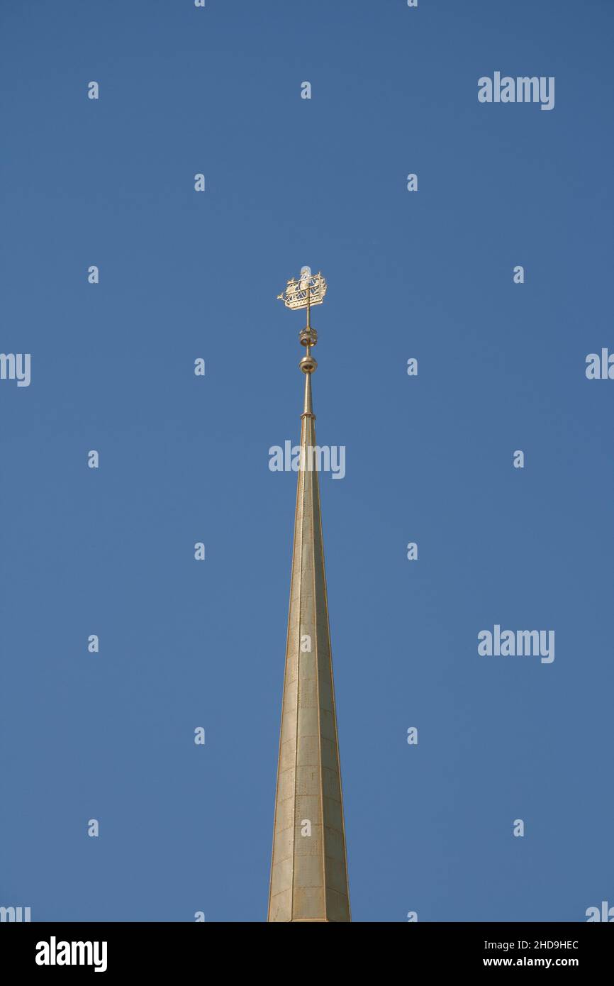 The weathervane atop St Petersburg Admiralty Building, St Petersburg, Russia. The vane in the shape of a sailing ship. Stock Photo