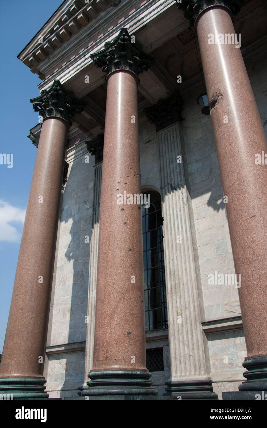 Purported bullet holes in the pillars of St Isaac's Cathedral, St Petersburg, Russia. Stock Photo