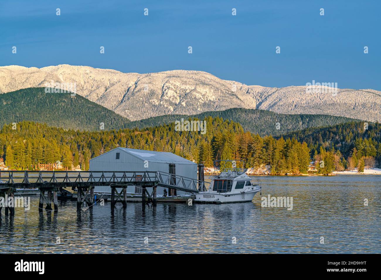 Boat dock, Dollarton, North Vancouver, British Columbia, Canada Stock