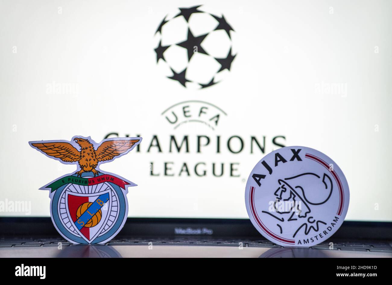January 2, 2022 St. Petersburg, Russia. The emblems of the football clubs  of the 1/8 finals of the UEFA Champions League S.L. Benfica Lisboa and AFC  A Stock Photo - Alamy