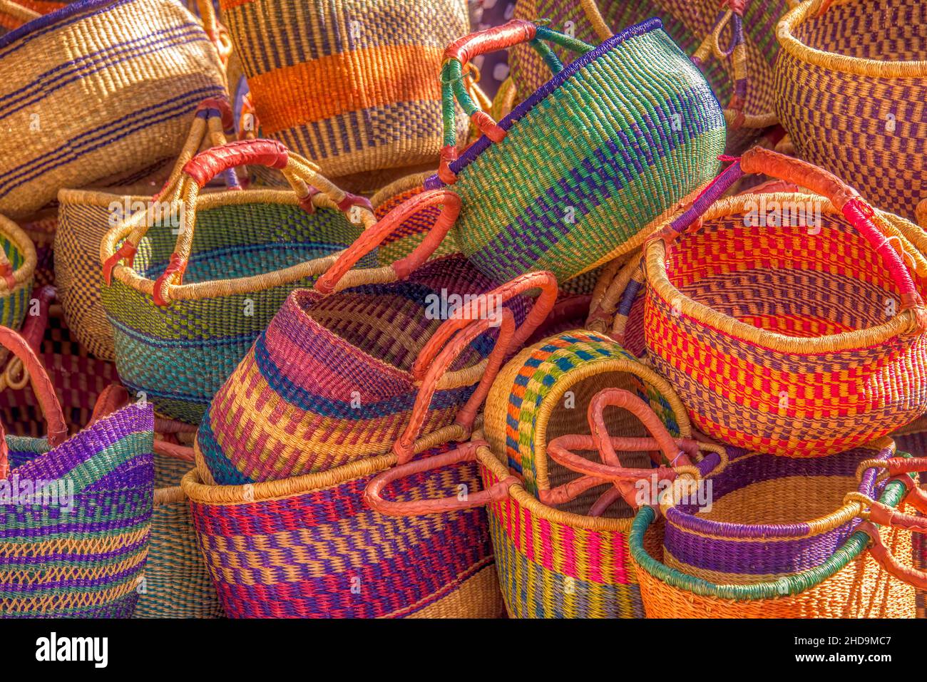 Colorful Native American Baskets in Taos Street Market Stock Photo
