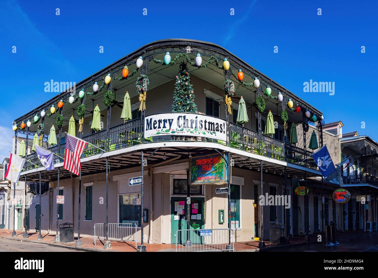 Louisiana, DEC 24 2021 - Daytime view of the beautiful Tropical Isle bar at French Quarter Stock Photo