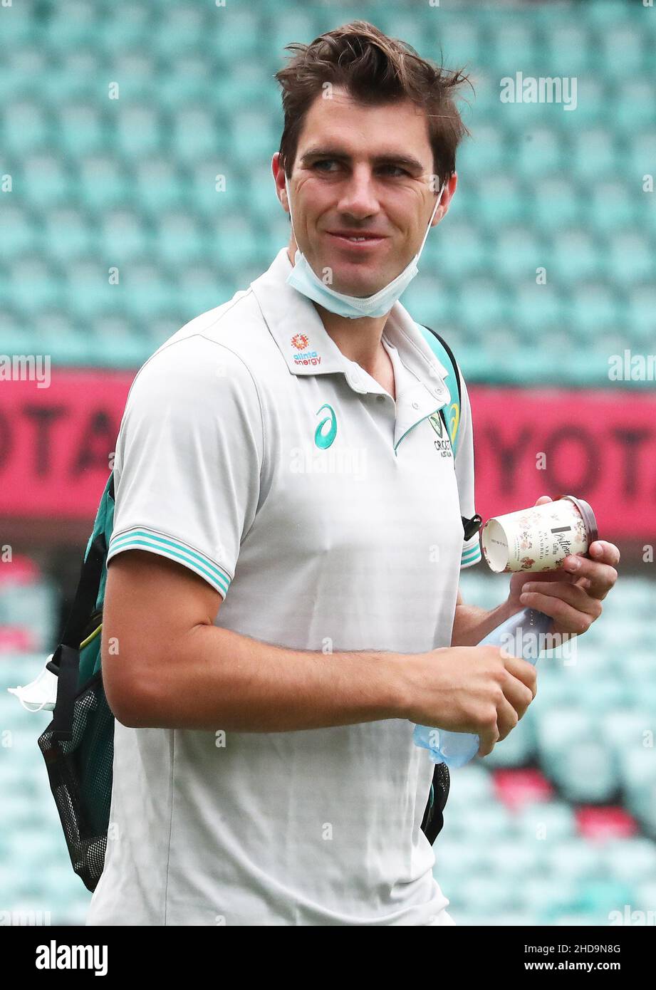 Australia's Pat Cummins arrives during day one of the fourth Ashes test