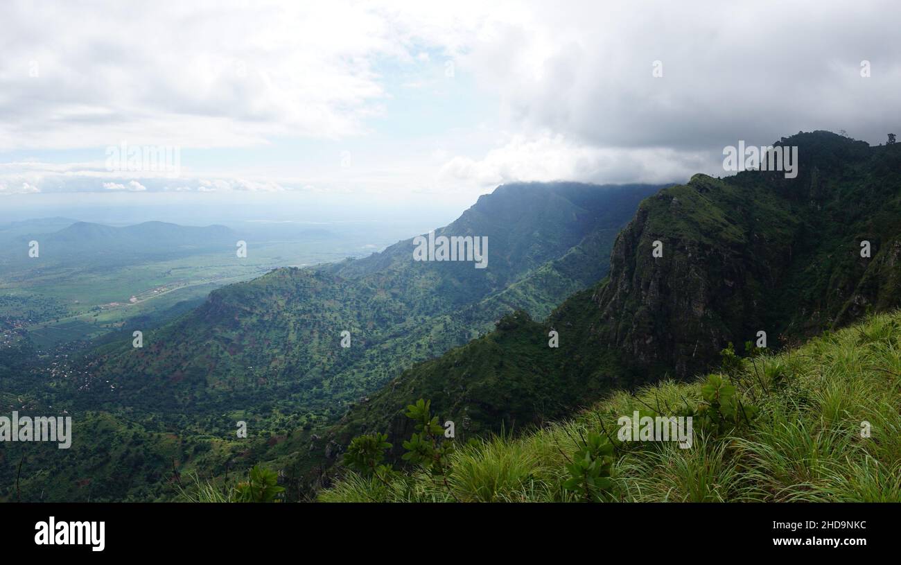 Panorama, panoramic shot taken on a view point at the edge of the Usambara Mountains, Lushoto, Tanzania 2021 Stock Photo
