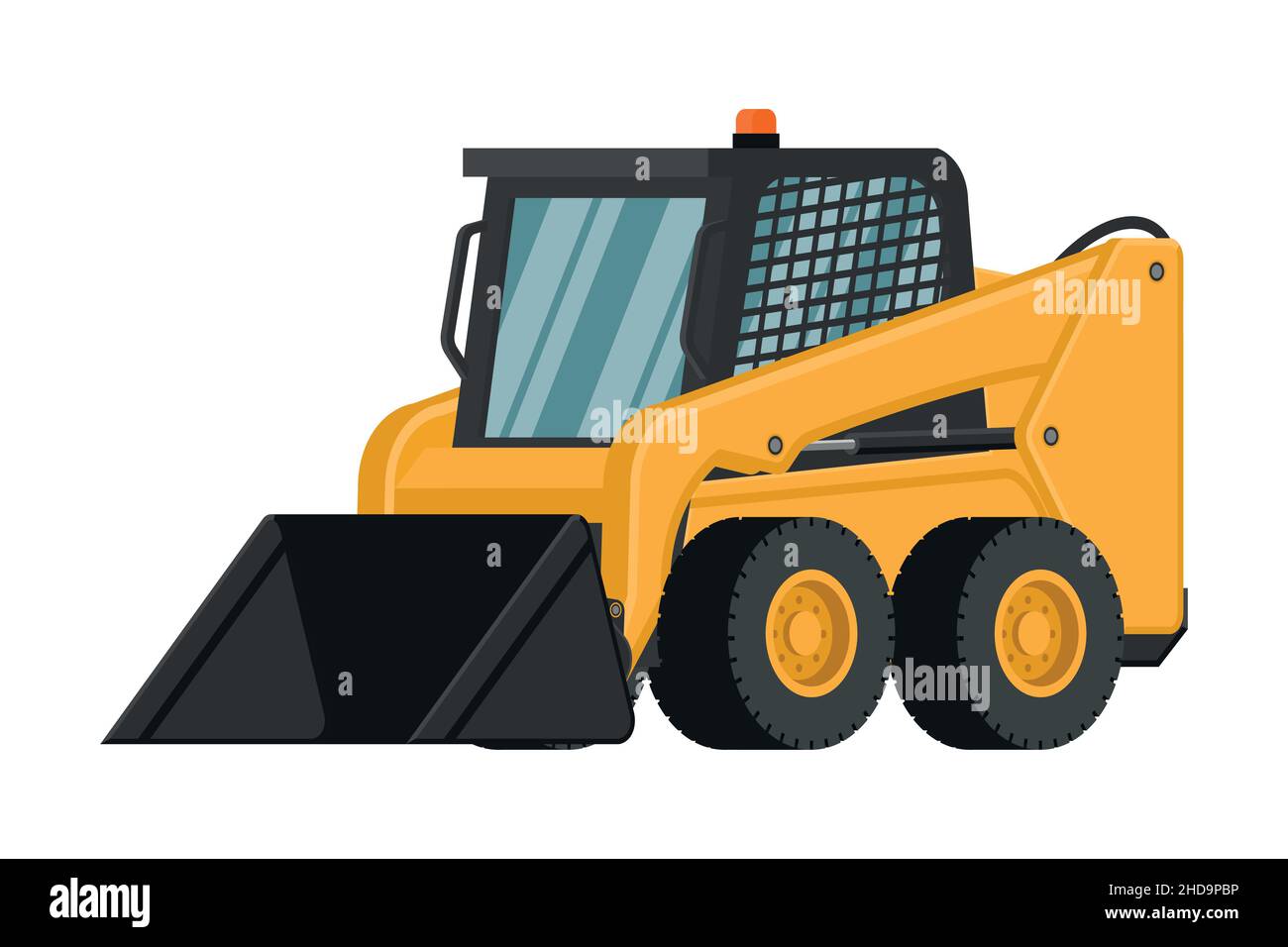Yellow skid steer 3d heavy machinery on white background Stock Vector
