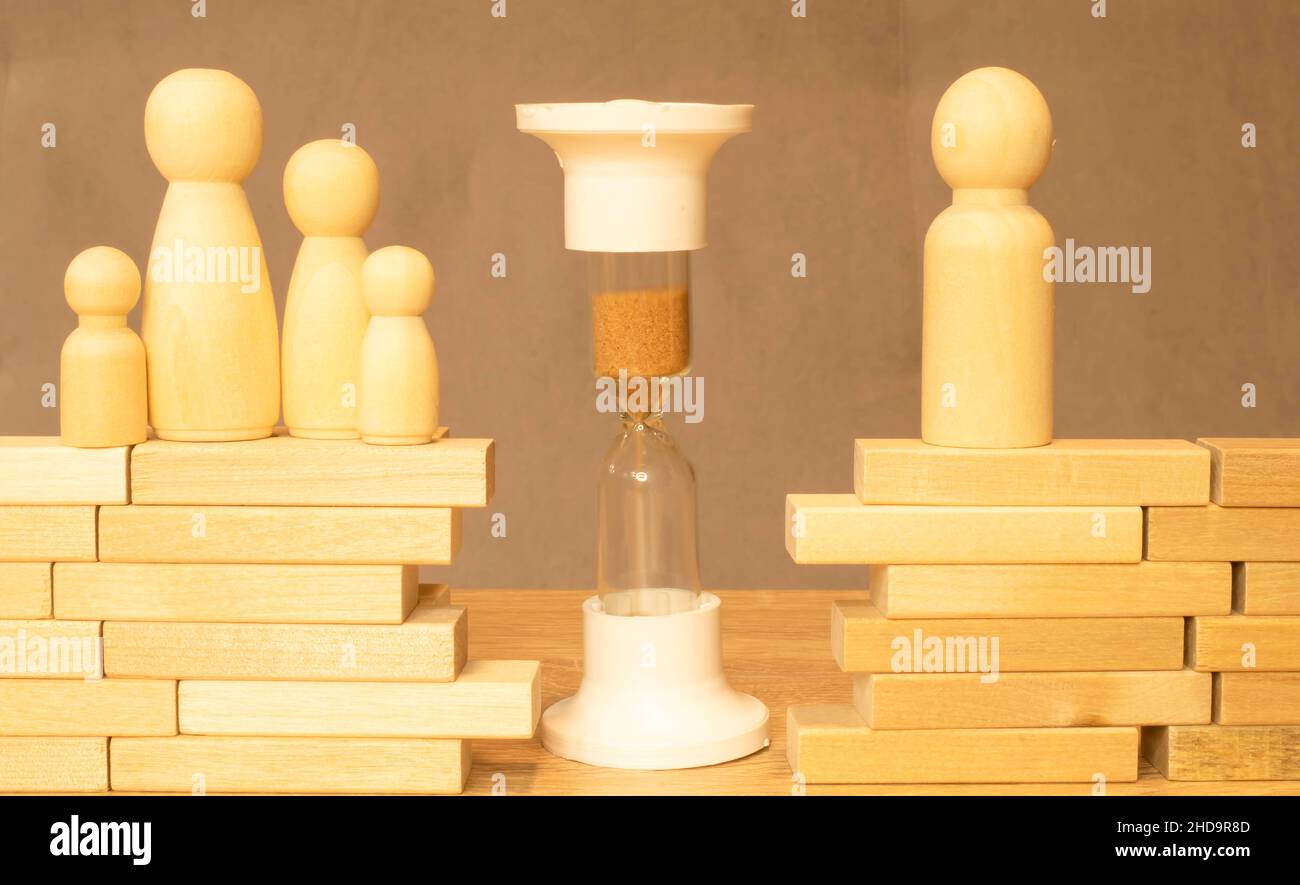 The concept of misunderstanding, a barrier in relations, denial of society. Barriers between people, prejudice. Stock Photo