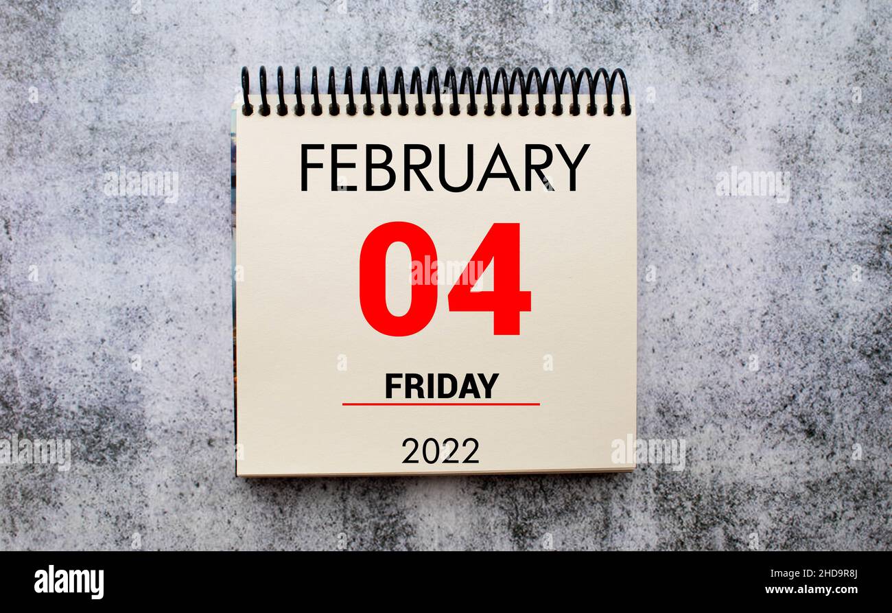 Calendar 2022 February 4 Friday World Cancer Day isolated on white background. Stock Photo