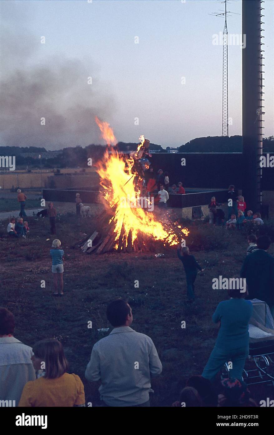 Bonfire at St. Hans Festival in Kokkedal near Copenhagen Denmark. Stock Photo