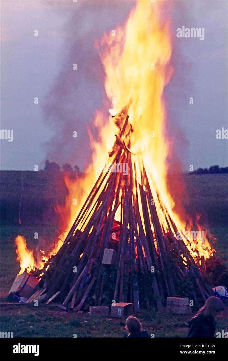 Bonfire at St. Hans Festival in Kokkedal near Copenhagen Denmark. Stock Photo