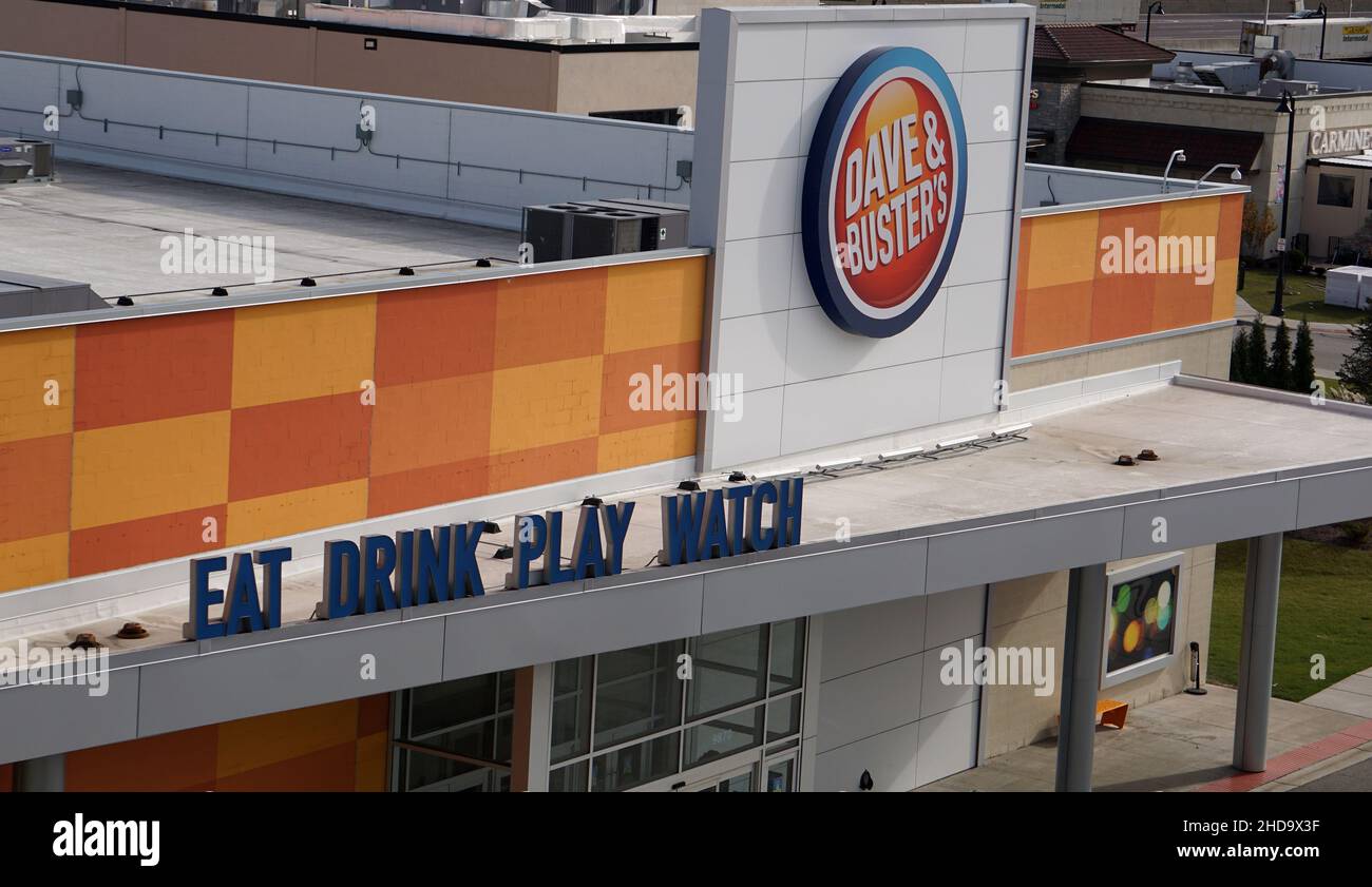 Facade of Dave & Busters arcade, sports bar, and restaurant in a