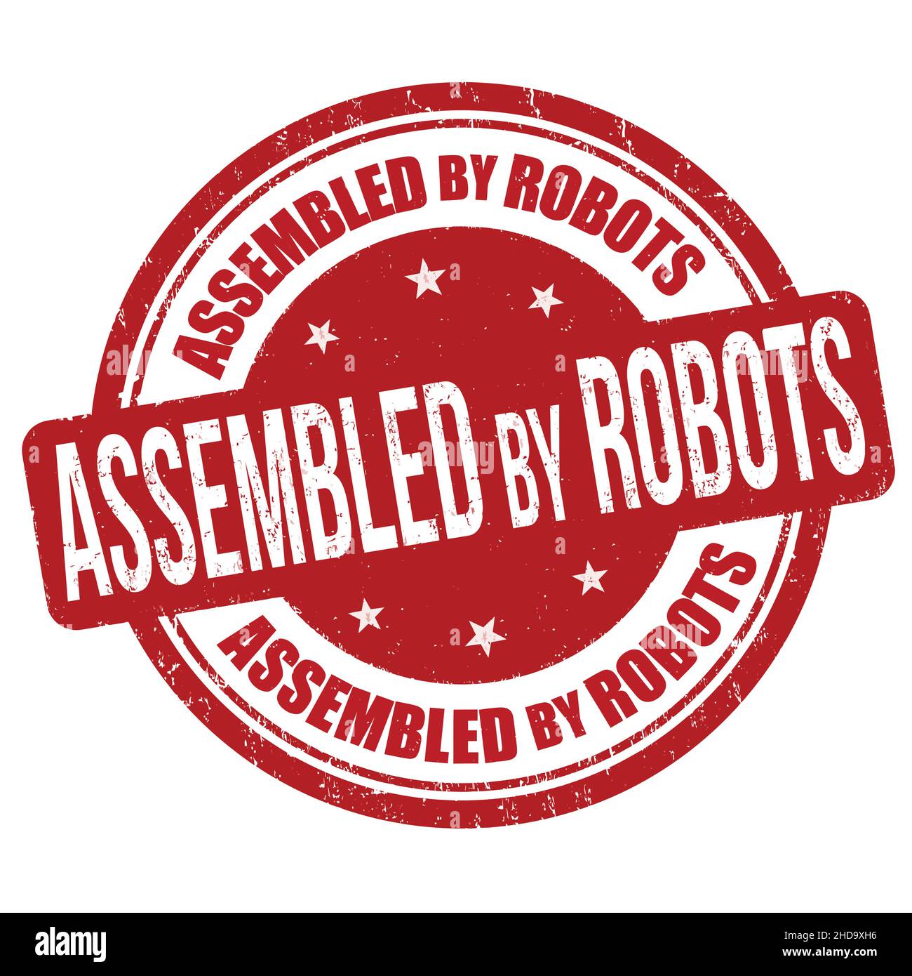 Assembled by robots grunge rubber stamp on white background, vector illustration Stock Vector