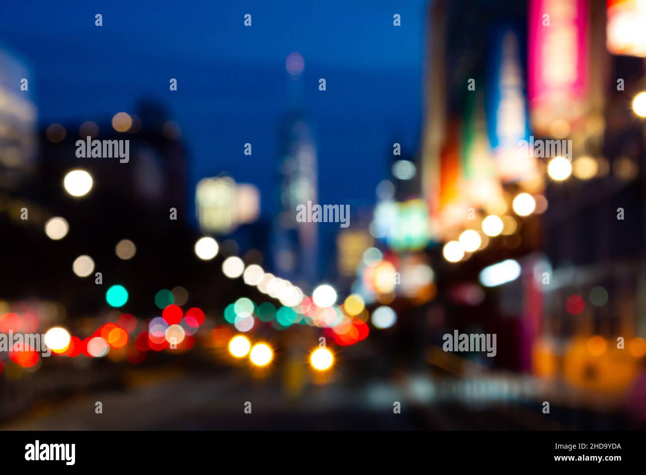 New York City abstract blurred lights of a night street scene in ...