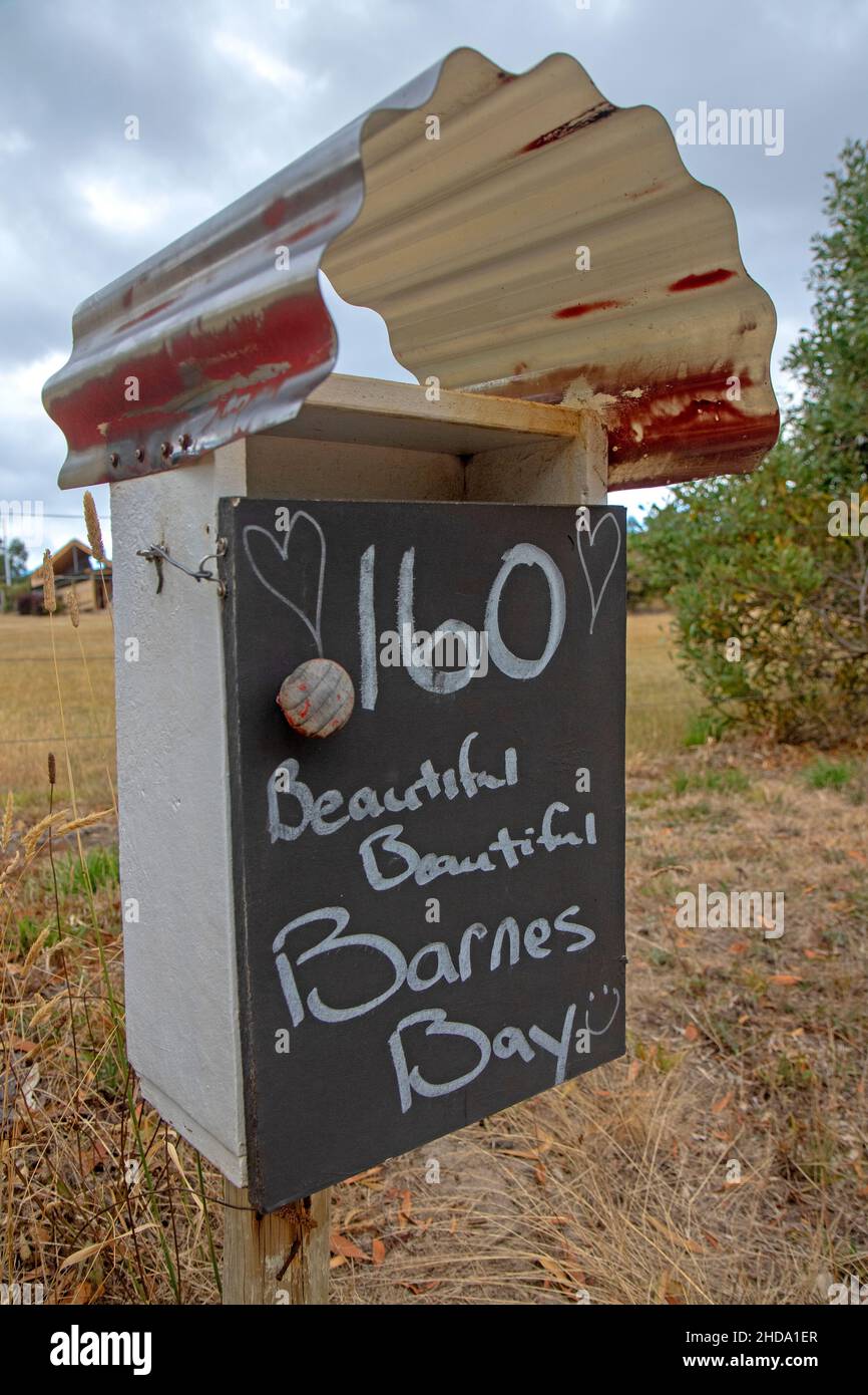Parochial letterbox in Barnes Bay, Bruny Island Stock Photo