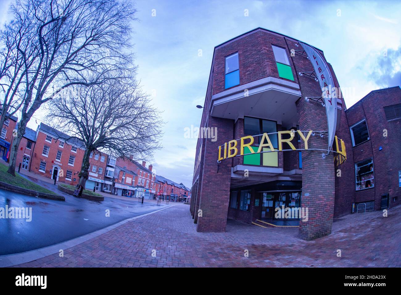 Redditch Library and Alcester Street, Redditch, Worcestershire, UK