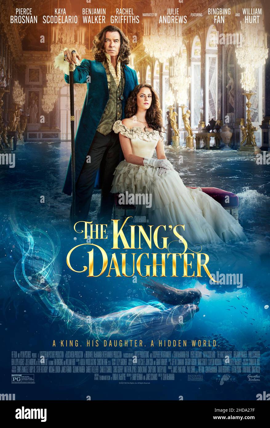 RELEASE DATE: January 21, 2022. TITLE: The King's Daughter. STUDIO: Gravitas Ventures. DIRECTOR: Sean McNamara. PLOT: King Louis XIV's quest for immortality leads him to capture and steal a mermaid's life force, a move that is further complicated by his illegitimate daughter's discovery of the creature. STARRING: PIERCE BROSNAN as King Louis XIV, KAYA SCODELARIO as Marie-Josephe D'Alember poster art. (Credit Image: © Gravitas Ventures/Entertainment Pictures) Stock Photo