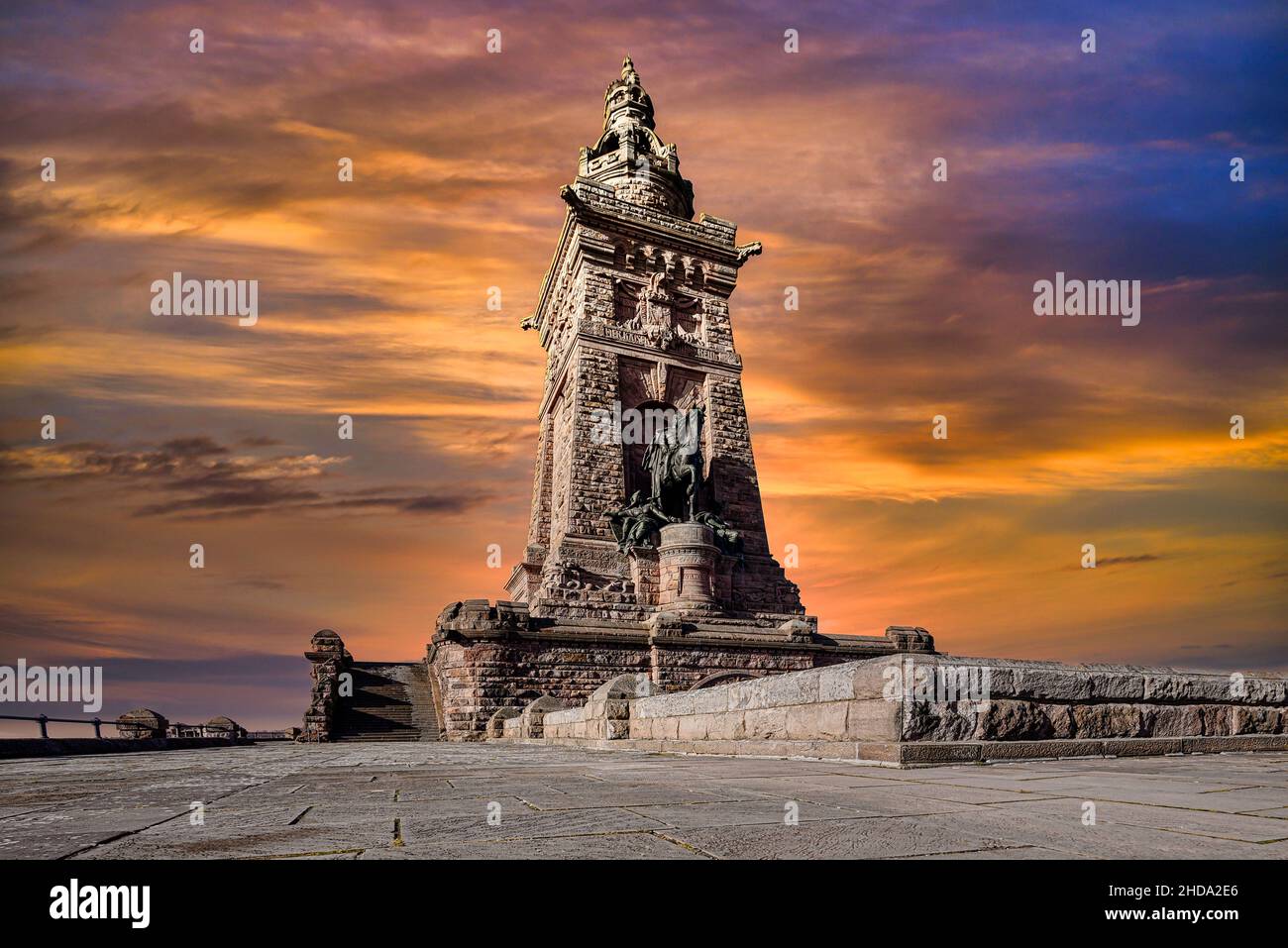 The Kyffhäuser Monument or also called Barbarossa Monument is a Kaiser Wilhelm monument in the Kyffhäuser Mountains on the site of the former Reichsbu Stock Photo