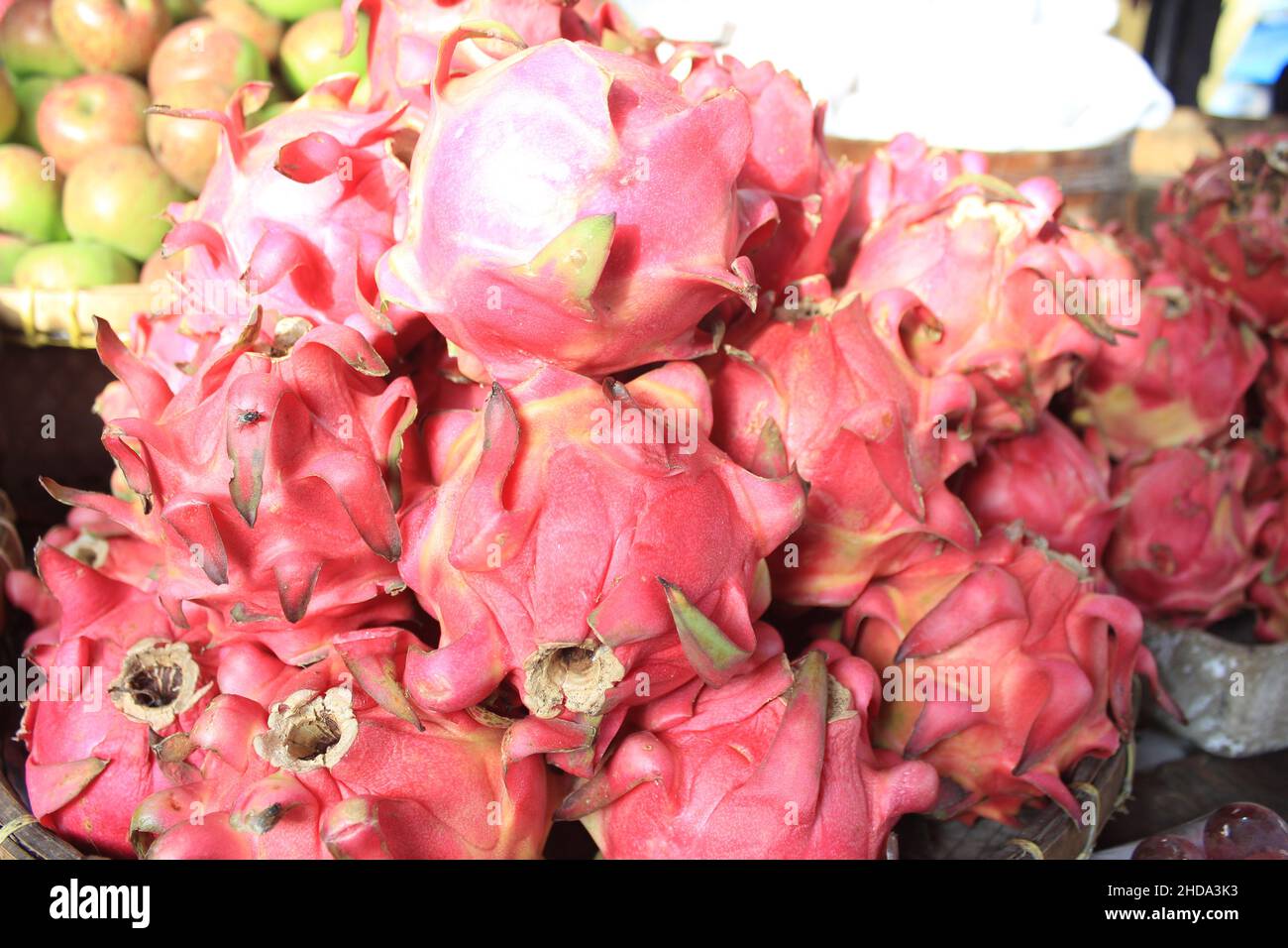 Dragon Fruit Closeup at Indonesian Traditional Market, Tropical Fruit