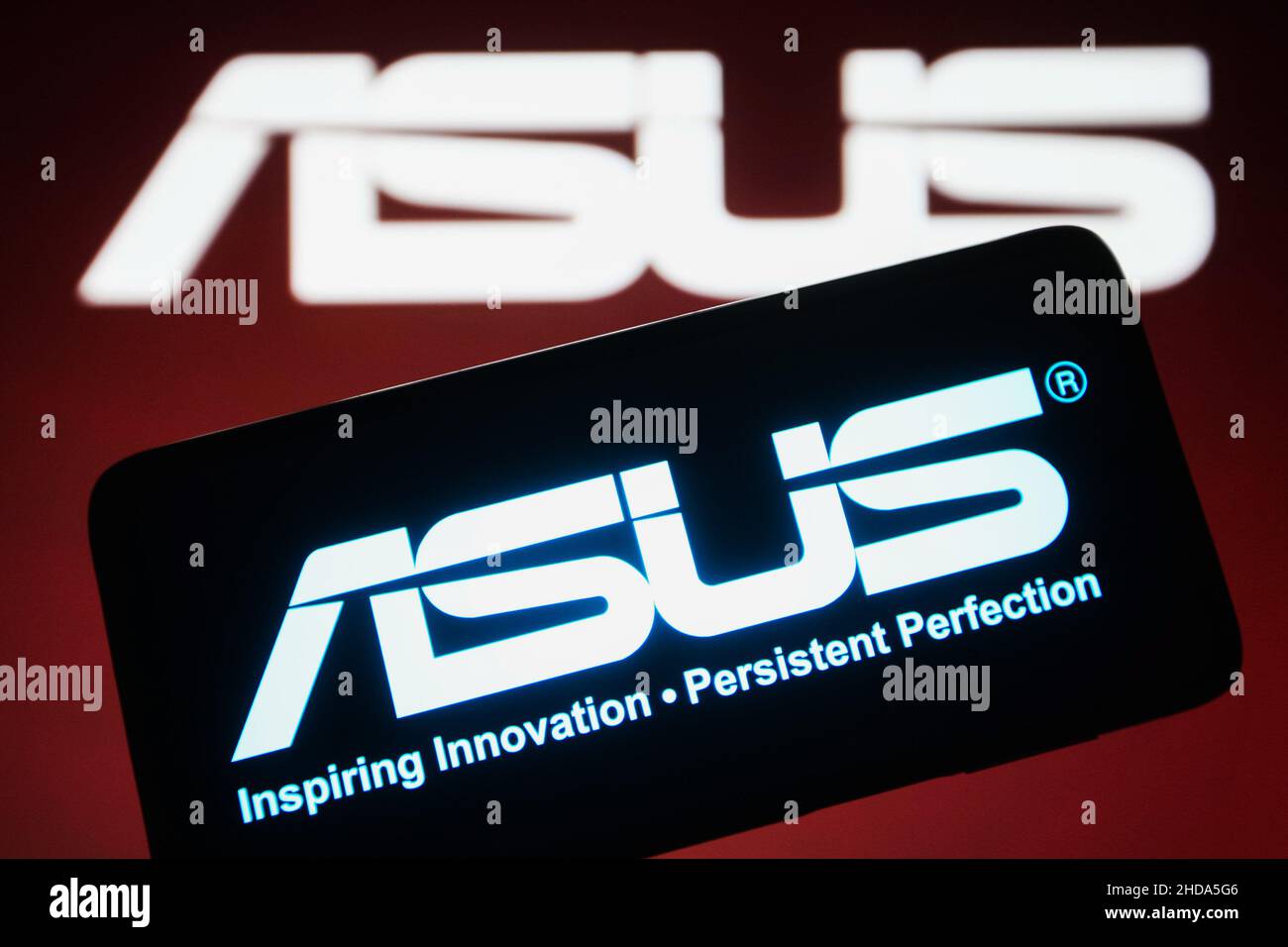 In this photo illustration, an ASUS (ASUSTek Computer Inc.) logo is