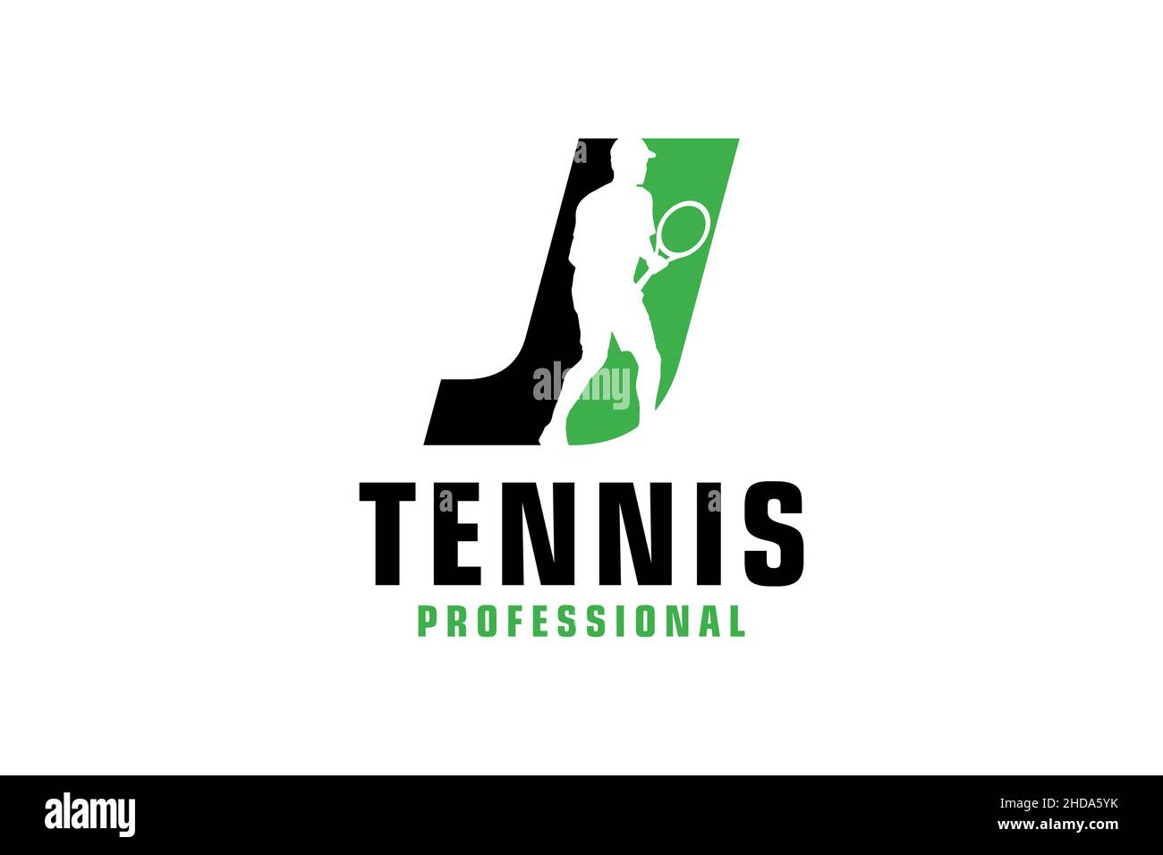 Letter J with Tennis player silhouette Logo Design. Vector Design Template Elements for Sport Team or Corporate. Stock Vector