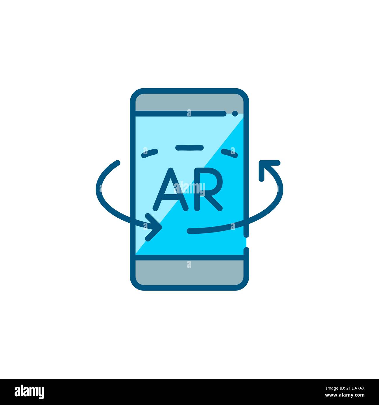 Augmented reality on a smartphone. Pixel perfect, editable stroke color icon Stock Vector
