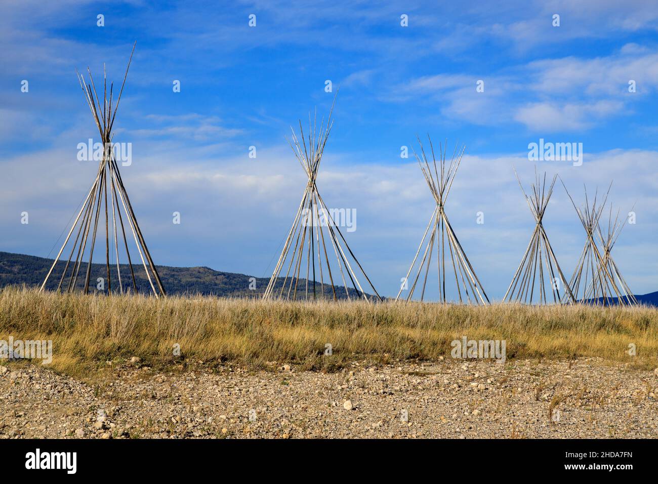 A tepee, also spelled teepee or less commonly tipi, and often called a lodge in older English writings, is a conical tent, traditionally made of anima Stock Photo