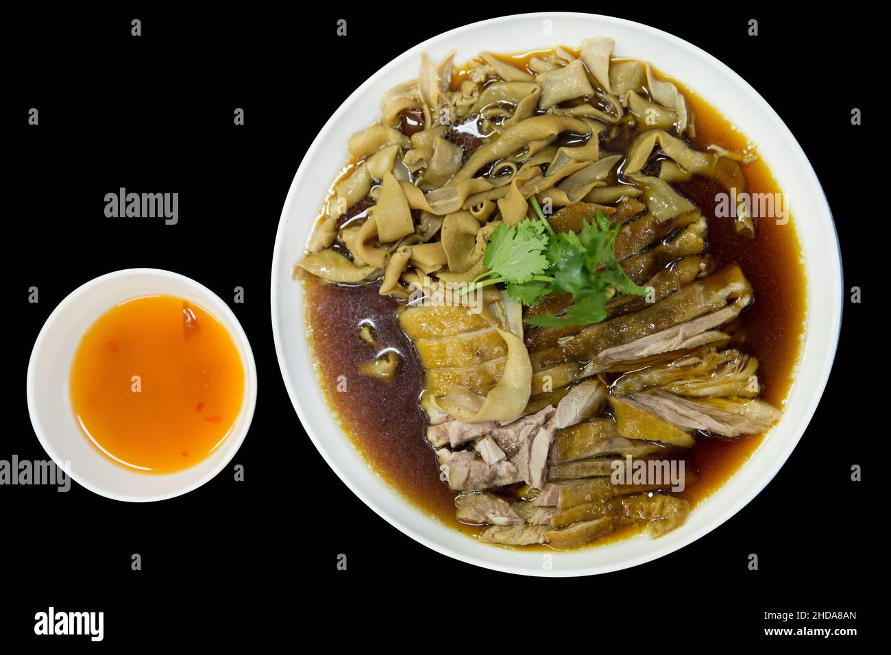Top view of Steamed duck meat, duck meat and Duck Intestine, in Chinese