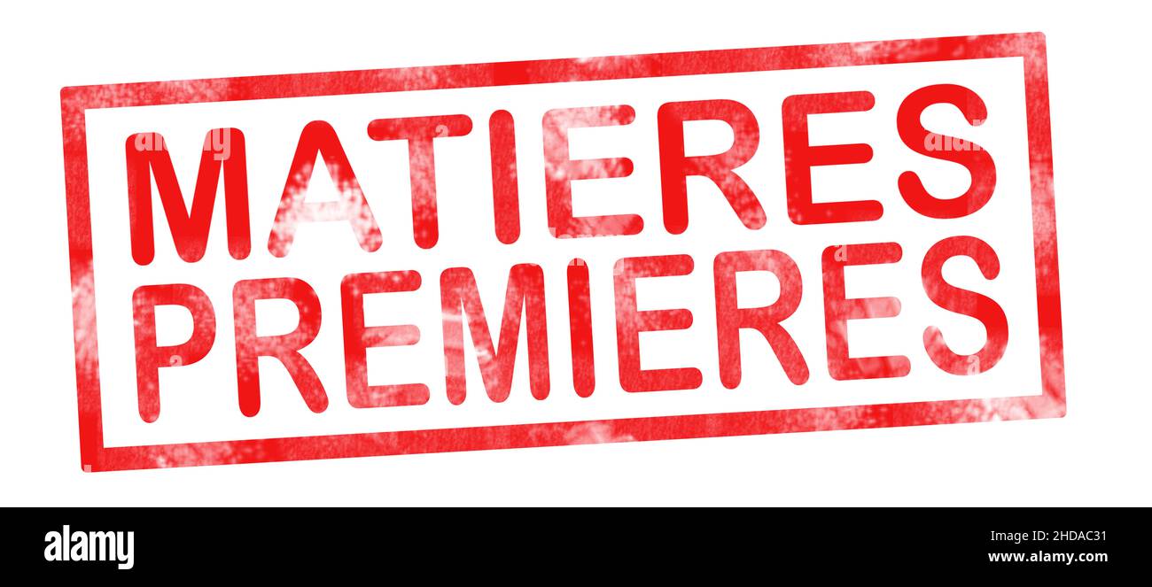 Raw material in French translation writing in red ink pad Stock Photo