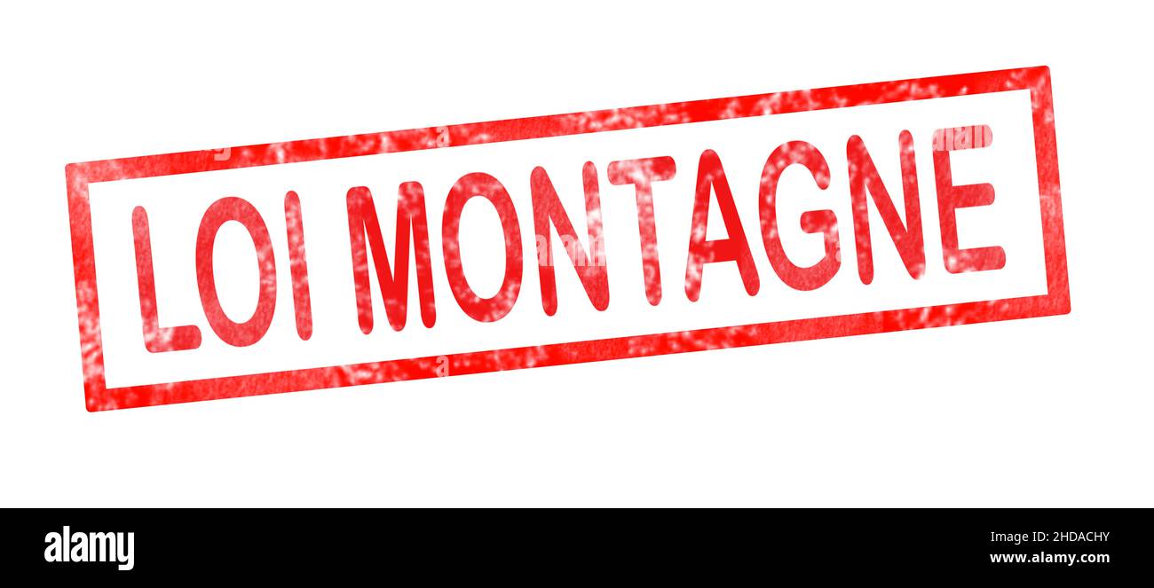 Mountain law in French translation writing in red ink pad Stock Photo