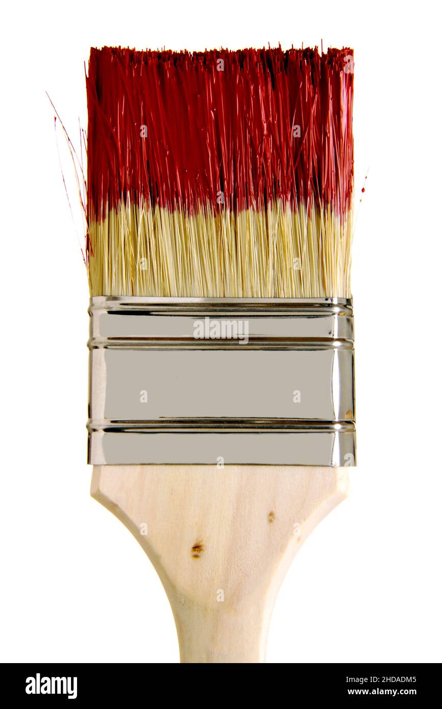 a paint brush dipped in red paint, isolated Stock Photo