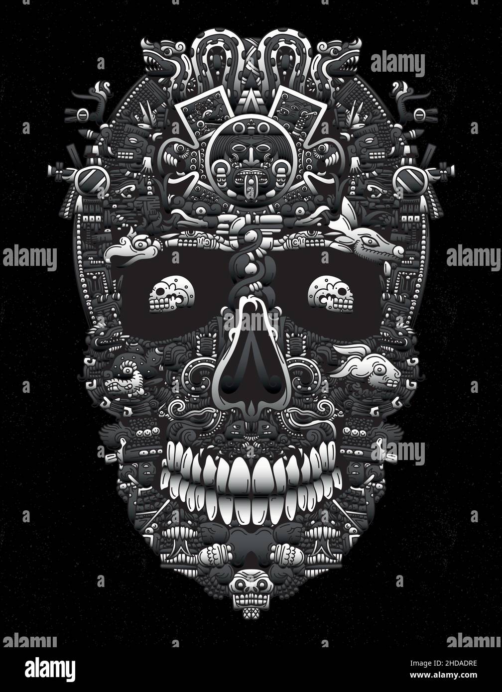 mexican skull black and gray aztec Stock Vector