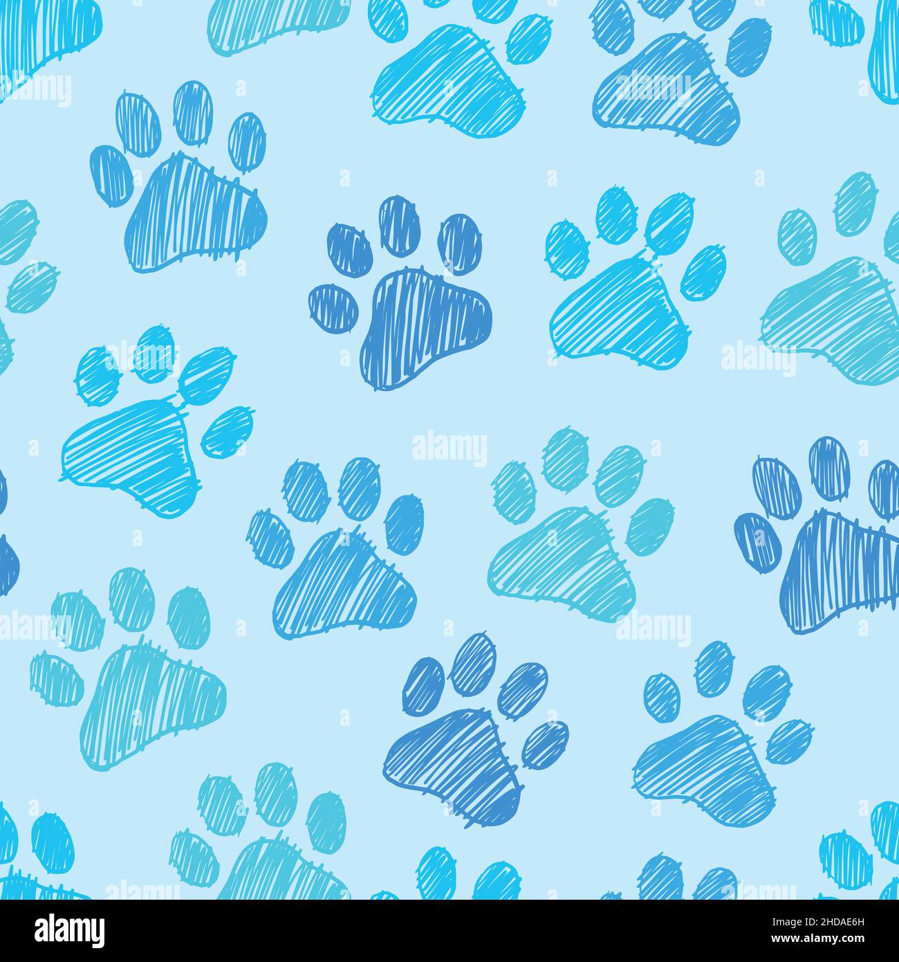 Paws scribble doodle seamless pattern. Digital Illustration Background. Stock Vector