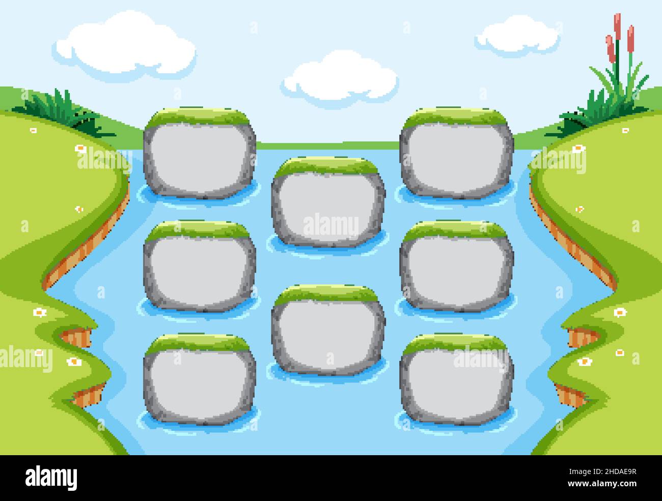 Empty stone boards in the river template illustration Stock Vector