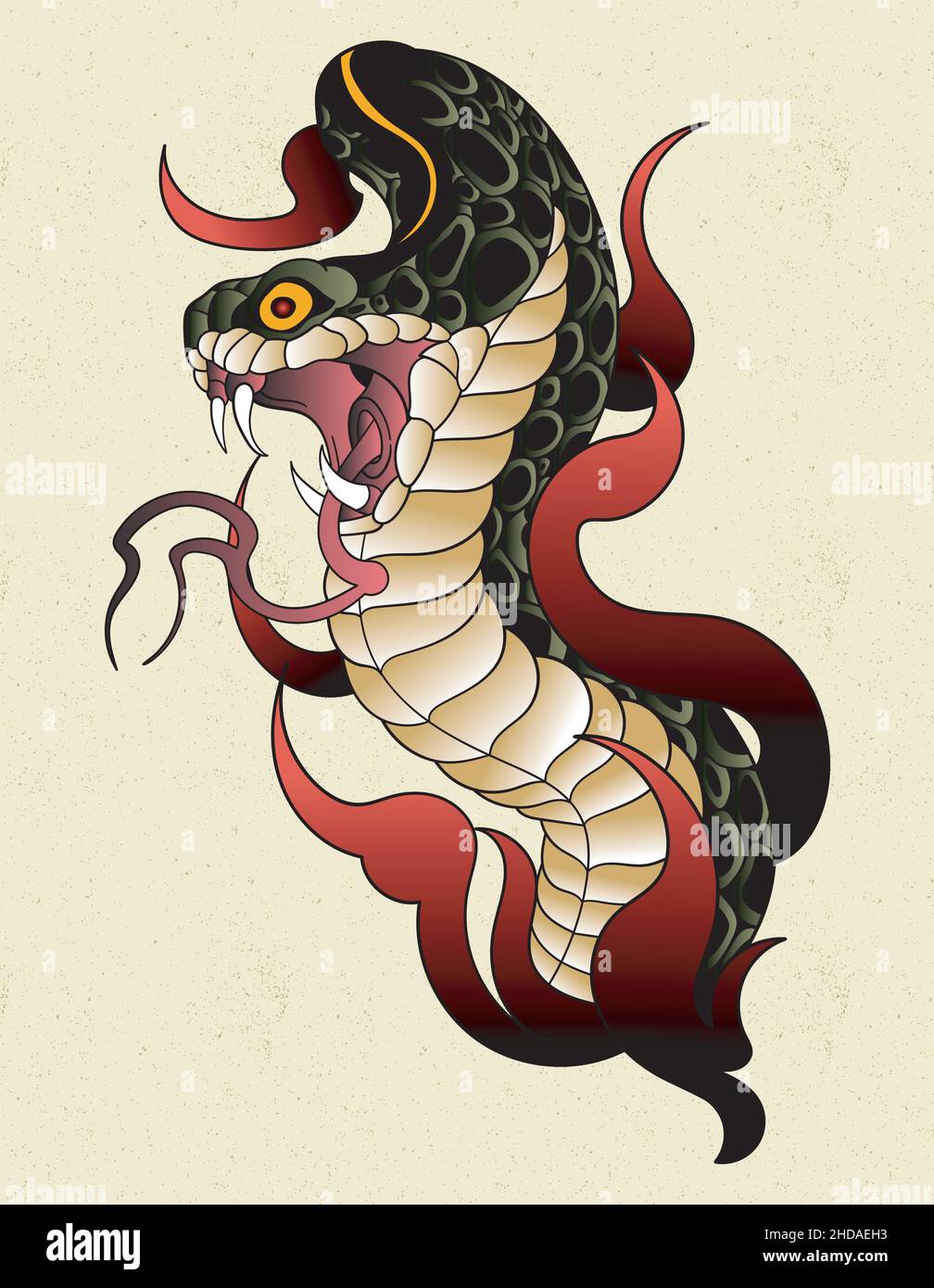 snake in fire old school tattoo Stock Vector