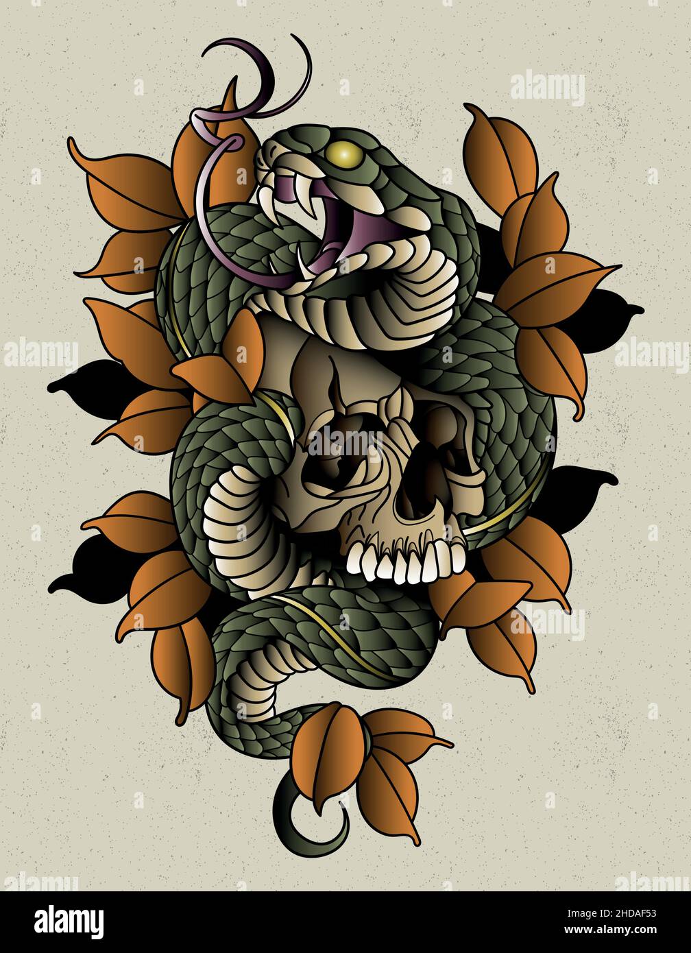 traditional snake and skull tattoos