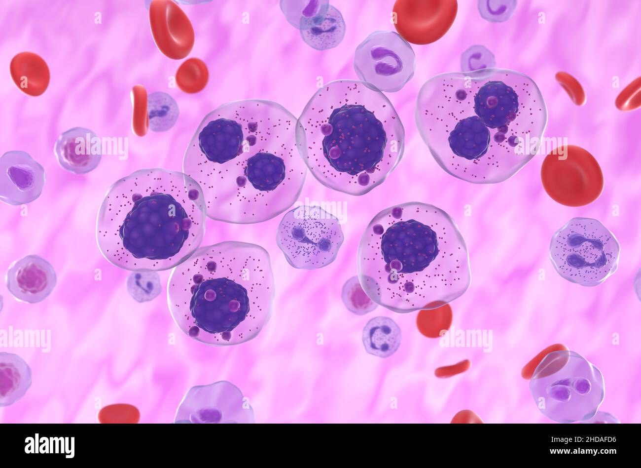 Multiple myeloma cells cluster in the blood flow - isometric view 3d illustration Stock Photo