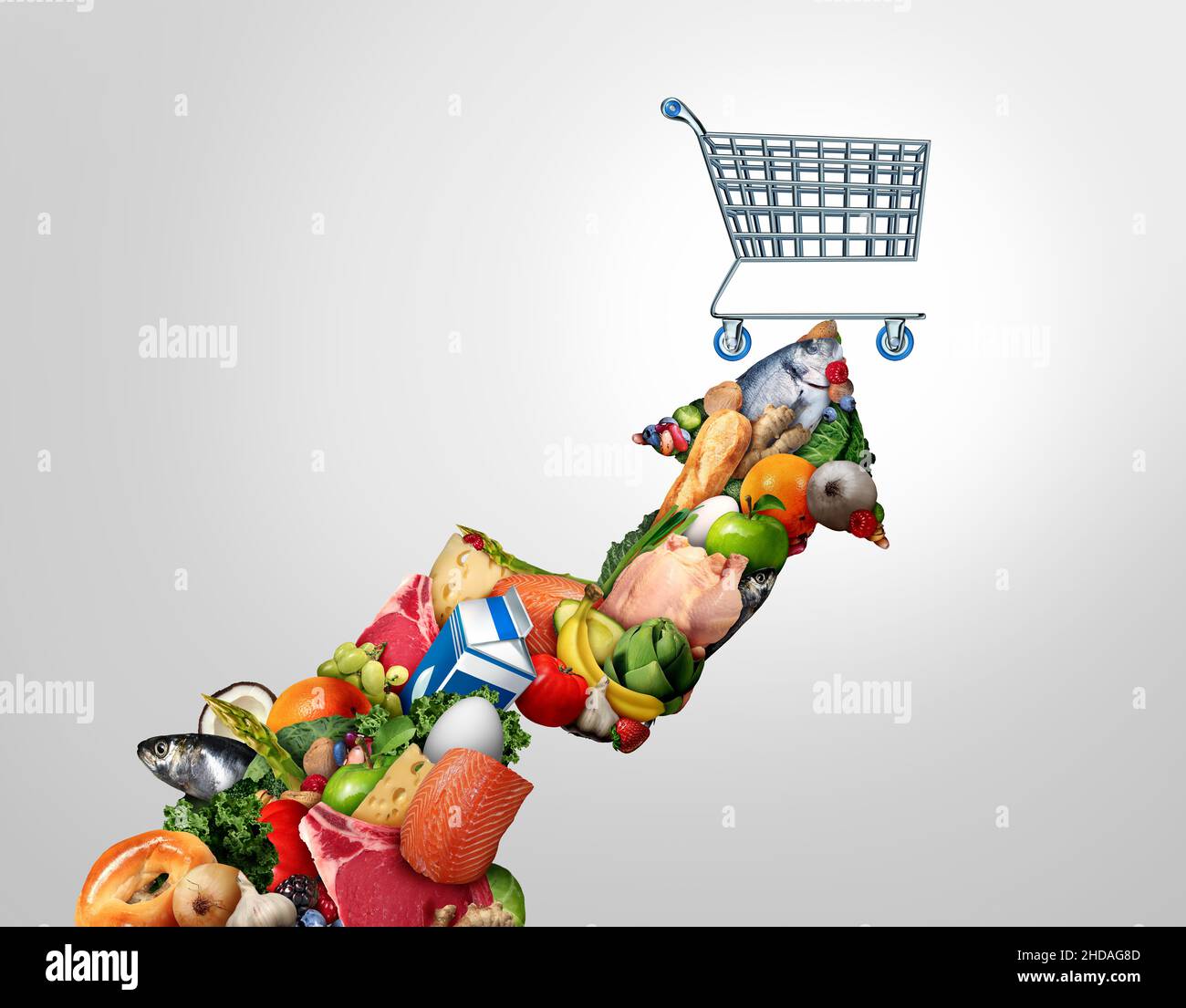Grocery Inflation and rising food prices or surging cost of supermarket groceries as an inflationary financial crisis concept and the rise of costs. Stock Photo