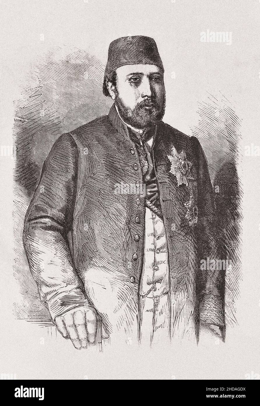 Portrait of Isma'il Pasha.  Isma'il Pasha, known as Ismail the Magnificent (1830 – 1895), was the Khedive of Egypt and conqueror of Sudan from 1863 to Stock Photo