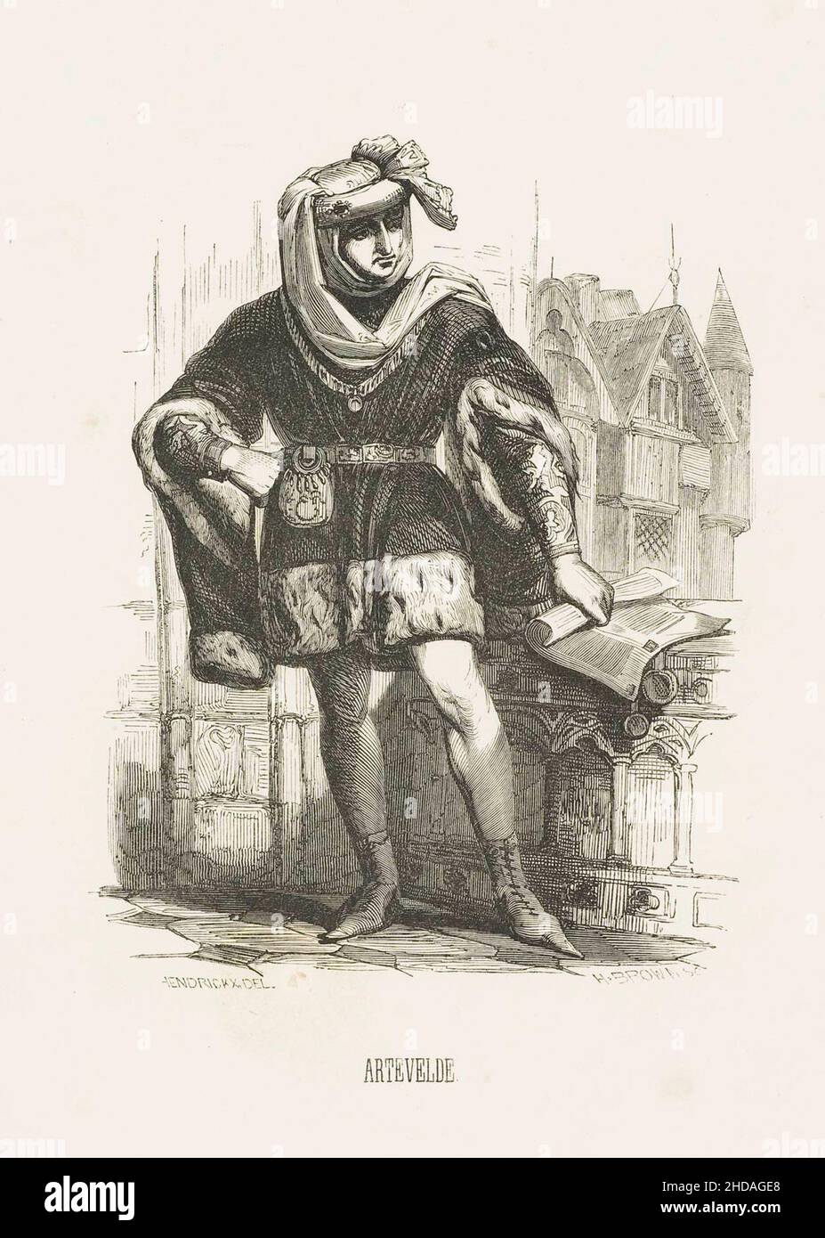 The 18th century engraving of Jacob van Artevelde by Henri Brown. Jacob van Artevelde (c. 1290 – 1345), also known as The Wise Man and the Brewer of G Stock Photo