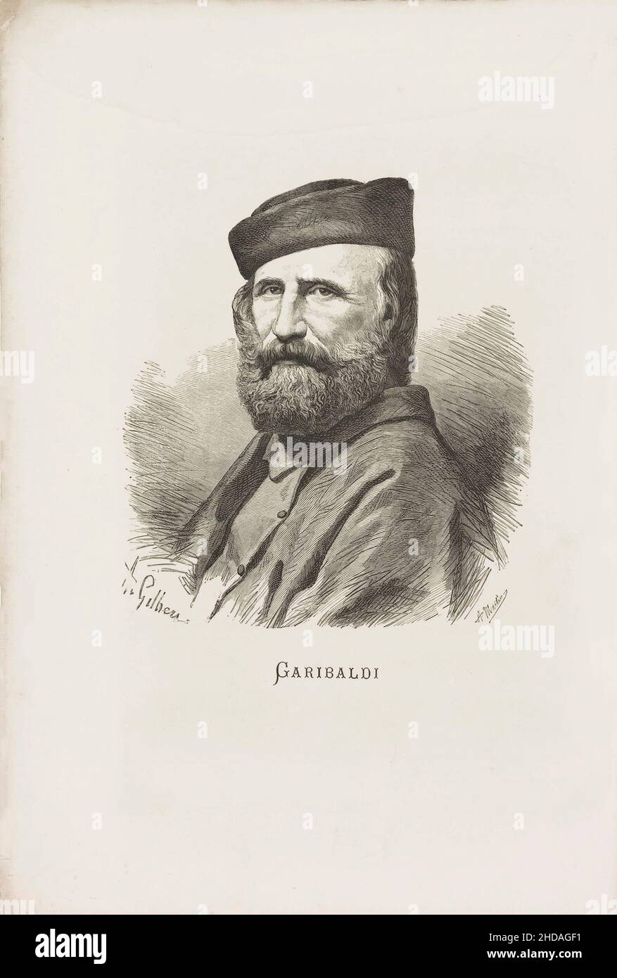 Portrait of Giuseppe Garibaldi.  Giuseppe Maria Garibaldi (1807 – 1882) was an Italian general, patriot and republican. He contributed to the Italian Stock Photo