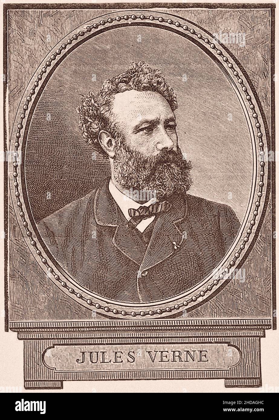 Portrait of Jules Verne.   Jules Gabriel Verne (1828 – 1905) was a French novelist, poet, and playwright. His collaboration with the publisher Pierre- Stock Photo