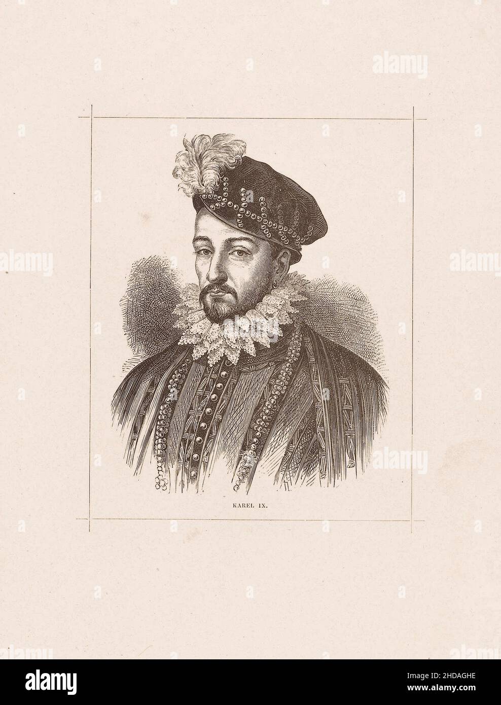 Portrait of Charles IX of France.  Charles IX (Charles Maximilien; 1550 – 1574) was King of France from 1560 until his death in 1574 from tuberculosis Stock Photo