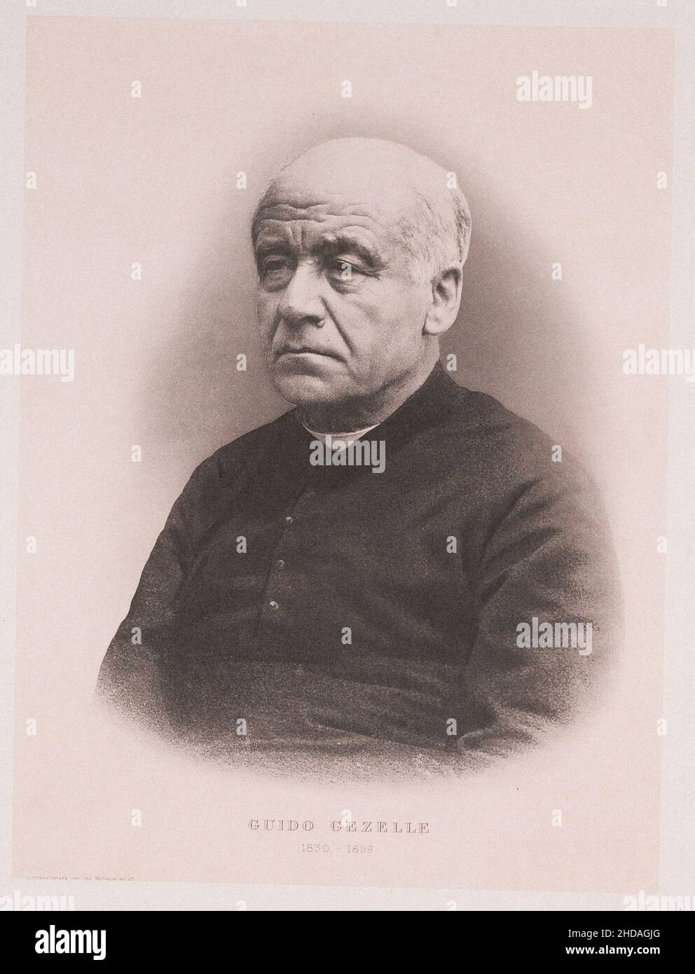 Portrait of Guido Gezelle.  Guido Pieter Theodorus Josephus Gezelle (1830 – 1899) was an influential writer and poet and a Roman Catholic priest from Stock Photo