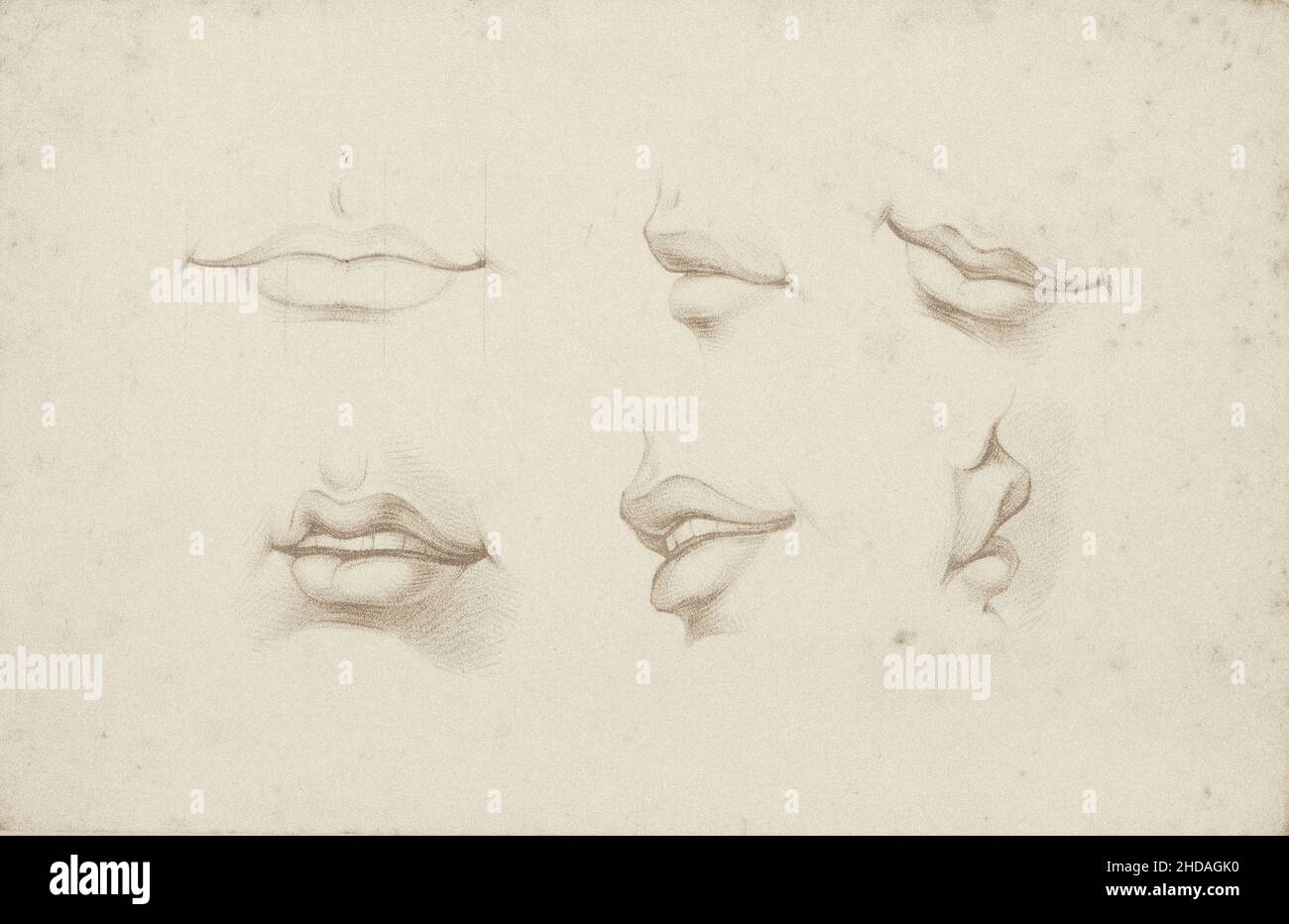 The 17th century crayon manner prints: Studies for mouths. Stock Photo